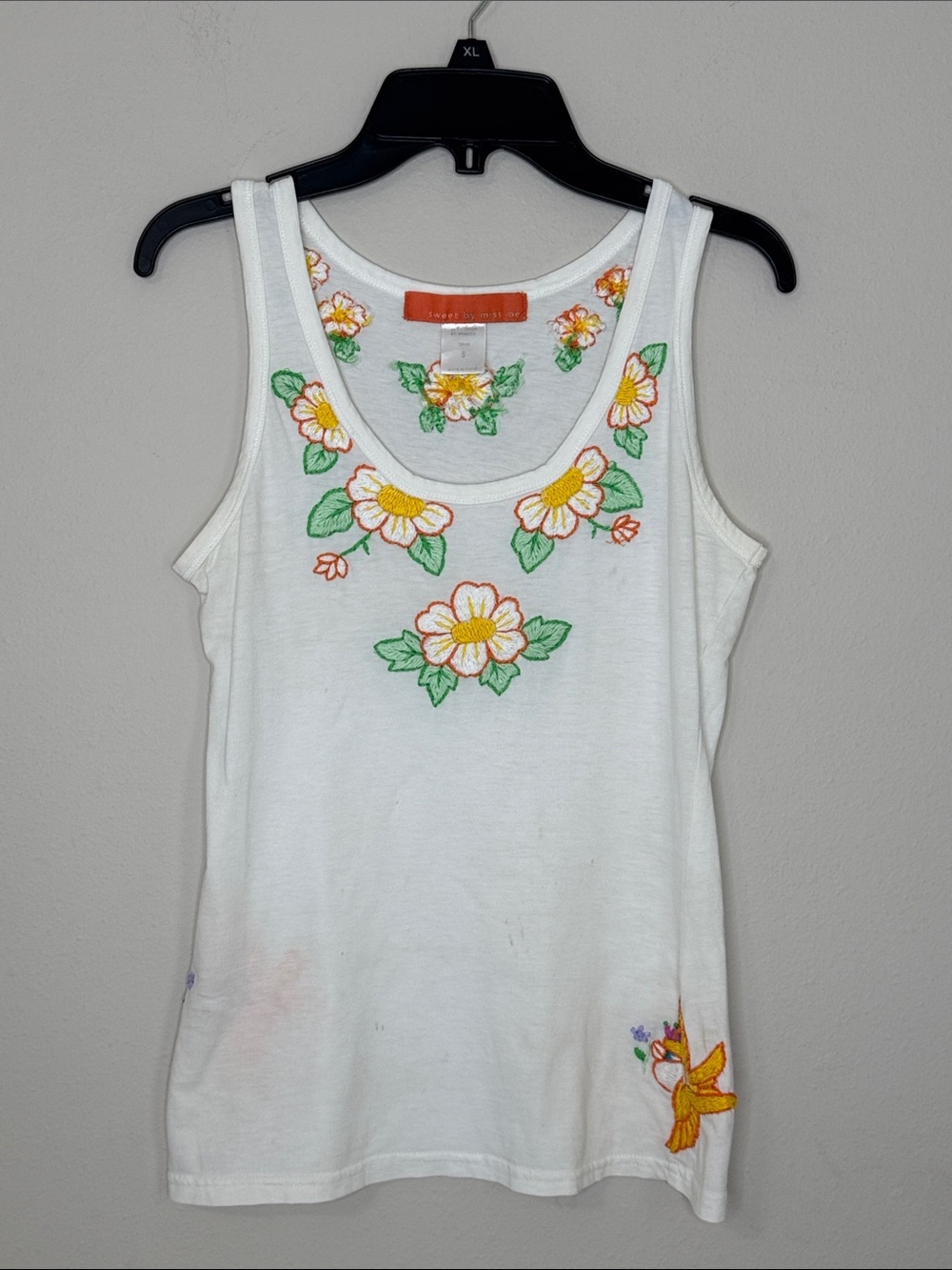 Vintage Sweet by Miss Me White Floral Embroidered Cotton Tank Boho Hippie S
